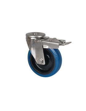 Rotante INOX A Orificio de fijación EN CAOUTCHOUC ÉLASTIQUE A FREIN DIÁMETRO 125 MM CARGA 150 KG- INOX O 125NS AF AZUL