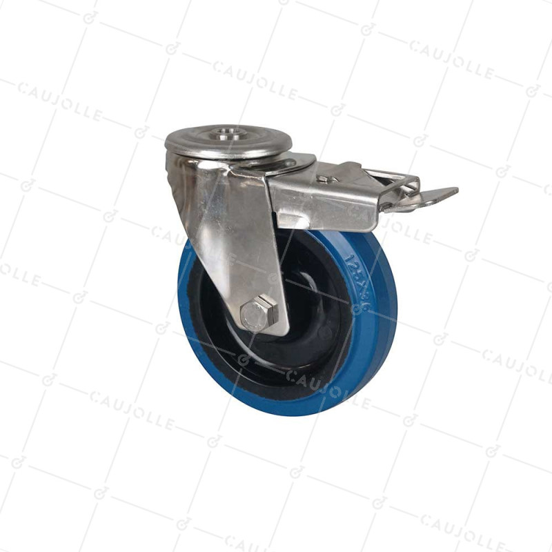 Rotante INOX A Orificio de fijación EN CAOUTCHOUC ÉLASTIQUE A FREIN DIÁMETRO 125 MM CARGA 150 KG- INOX O 125NS AF AZUL