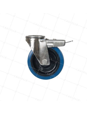 Rotante INOX A Orificio de fijación EN CAOUTCHOUC ÉLASTIQUE A FREIN DIÁMETRO 125 MM CARGA 150 KG- INOX O 125NS AF AZUL