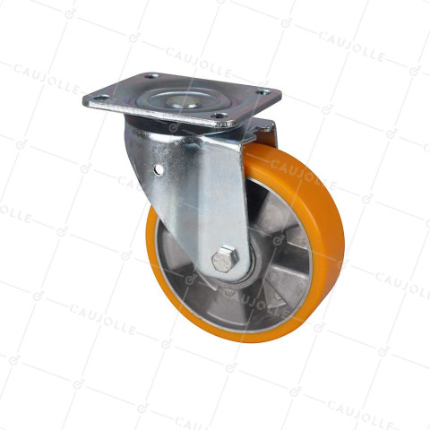 RUEDA GIRATORIA DE POLIURETANO Y LLANTA DE ALUMINIO CON UN DIÁMETRO DE 160 MM CARGA 500 KG - S76AR 160 • Caujolle