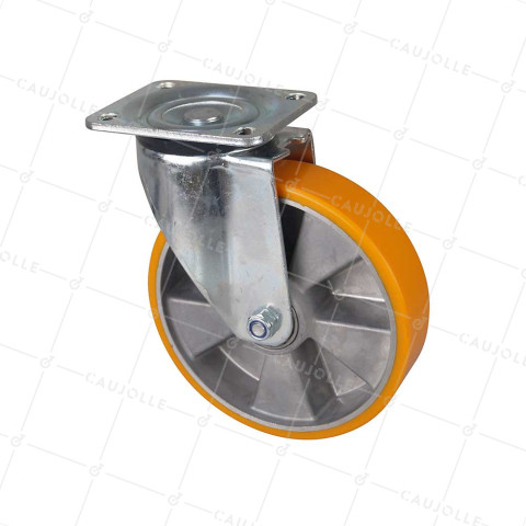RUEDA GIRATORIA DE POLIURETANO Y LLANTA DE ALUMINIO CON UN DIÁMETRO DE 200 MM CARGA 800 KG - S76AR 200 • Caujolle