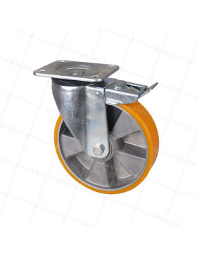 RUEDA CON FRENOS DE POLIURETANO, LLANTA DE ALUMINIO, DIÁMETRO 200 MM, CARGA 800 KG - S76AR 200AF • Caujolle