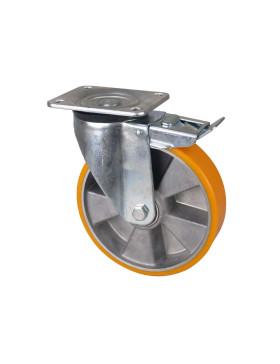 RUEDA DE FRENO DE POLIURETANO CON LLANTA DE ALUMINIO DIÁMETRO 200 MM CARGA 500KG - S76AR 200AF