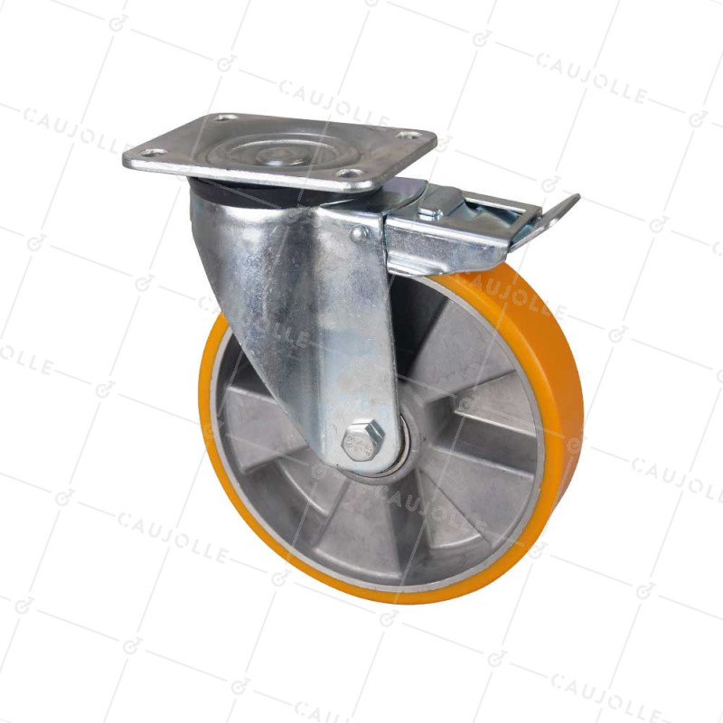 RUEDA DE FRENO DE POLIURETANO CON LLANTA DE ALUMINIO DIÁMETRO 200 MM CARGA 500KG - S76AR 200AF