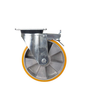 RUEDA DE FRENO DE POLIURETANO CON LLANTA DE ALUMINIO DIÁMETRO 200 MM CARGA 500KG - S76AR 200AF
