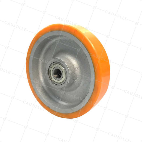 Rueda INDUSTRIAL DE HIERRO FUNDIDO Y POLIURETANO DIÁMETRO 250MM ANCHURA 50MM CARGA 1200KG EJE 25 MM - SFPU 250/50 • Caujolle