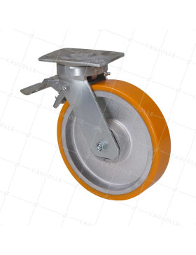 Rotante GIRATORIA CON FRENOS DE POLIURETANO REFORZADO LLANTA DE HIERRO DIÁMETRO 250 MM CARGA 1400 KG - S80 250P AF • Caujolle