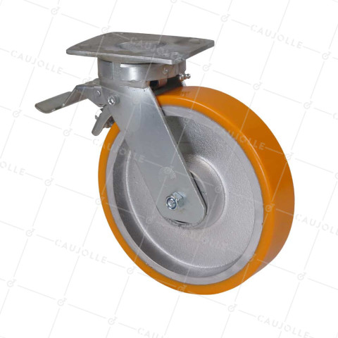 Rotante GIRATORIA CON FRENOS DE POLIURETANO REFORZADO LLANTA DE HIERRO DIÁMETRO 250 MM CARGA 1400 KG - S80 250P AF • Caujolle