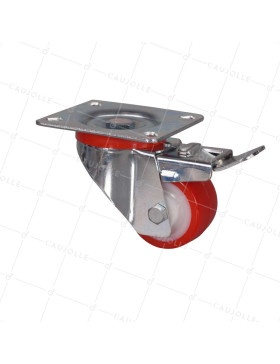 Rotante BAJO DIÁMETRO 60 MM CARGA FUERTE 120 KG CON FRENO DE NYLON POLIURETANO • Caujolle
