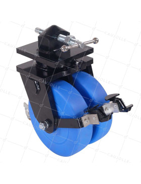 Rotante DE CONTENEDOR DE NYLON AZUL DOBLE 305 MM CARGA EXTREMA 10000 KG HORQUILLA REFORZADA - SERIE CENTAURO • Caujolle