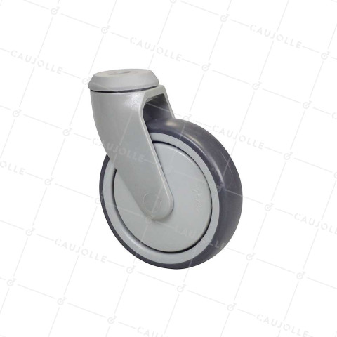 RUEDA DE CARRO DE ALIMENTACIÓN GIRATORIA CON AGUJERO PASANTE DIÁMETRO DE 125 MM CARGA 100 KG SUJECIÓN 12 MM - ROULPLAST125O • Caujolle