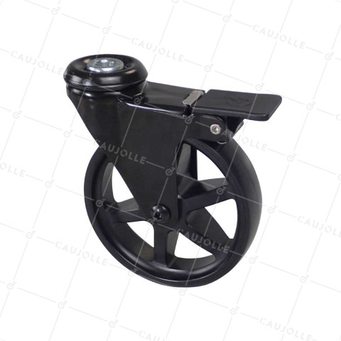 DISEÑO DE RUEDA EN ALUMINIO NEGRO CEPILLADO CON FRENOS DIÁMETRO 100MM CARGA 55KG CON FIJACIÓN DE 10 MM - BLACKSTYL 100OAF • Caujolle