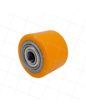 Rueda DE TRANSPALETTE DIÁMETRO 82 MM ANCHO 60 MM CARGA 600 KG EJE 20 MM - GTP 82/60 LM60 RB20 PU NARANJA • Caujolle