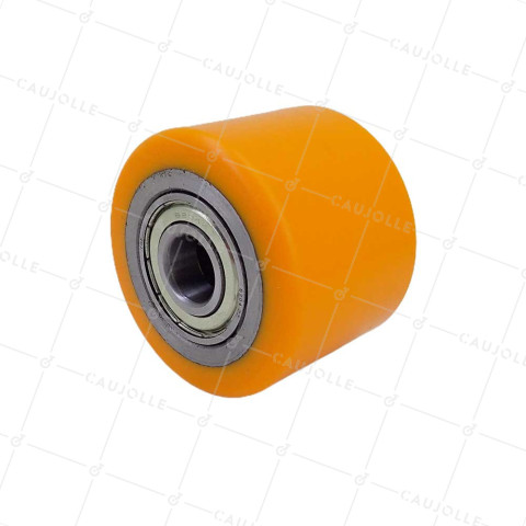 Rueda DE TRANSPALETTE DIÁMETRO 82 MM ANCHO 60 MM CARGA 600 KG EJE 20 MM - GTP 82/60 LM60 RB20 PU NARANJA • Caujolle