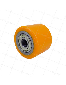 Rueda DE TRANSPALETTE DIÁMETRO 82 MM ANCHO 62 MM CARGA 600 KG EJE 20 MM - GTP 82/62 LM62 RB20 PU NARANJA • Caujolle