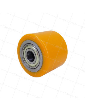 Rueda DE TRANSPALETTE DIÁMETRO 82 MM ANCHO 65 MM CARGA 600 KG EJE 20 MM - GTP 82/65 LM65 RB20 PU NARANJA • Caujolle