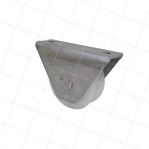 Rueda DE PORTAIL EN NYLON CON SOPORTE DE INOX PARA ATORNILLAR O SOLDAR DIÁMETRO 80 MM PARA RAIL REDONDO DE 20 MM CARGA 650 KG - MTSP GR80 NYLON INOX • Caujolle