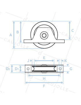 MONTURA PARA PORTAL EMPOTRADO CON Rueda DE DIÁMETRO 80MM EN NYLON CON Canal REDONDA DE 20MM Y MONTURA EN INOX CARGA 650KG - MTSP