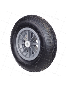 Rueda de carretilla INFLADA Y NEUMÁTICO CON CLAVOS 4PR DIÁMETRO 400 MM CARGA 150 KG PARA EJE DE 32 MM - S1006P 400 L32/74 4PR AGRÍCOLA • Caujolle