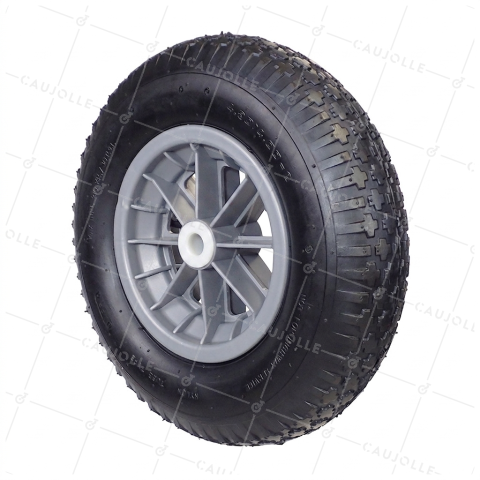 Rueda de carretilla INFLADA Y NEUMÁTICO CON CLAVOS 4PR DIÁMETRO 400 MM CARGA 150 KG PARA EJE DE 32 MM - S1006P 400 L32/74 4PR AGRÍCOLA • Caujolle