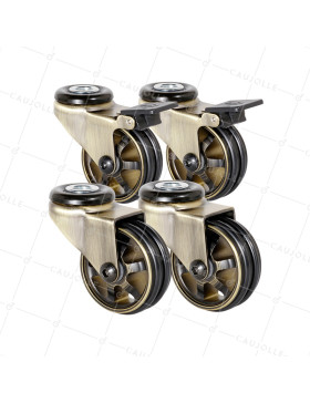 LOTE DE 4 Rotantes DISEÑO RETRO CON Orificio de fijación EN ALUMINIO DORADO DIÁMETRO 50 MM • Caujolle