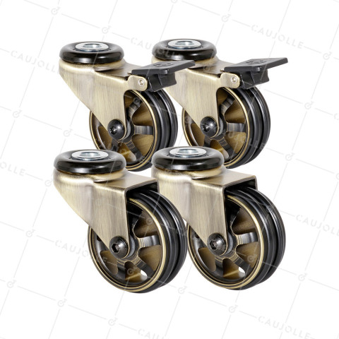 LOTE DE 4 Rotantes DISEÑO RETRO CON Orificio de fijación EN ALUMINIO DORADO DIÁMETRO 50 MM • Caujolle