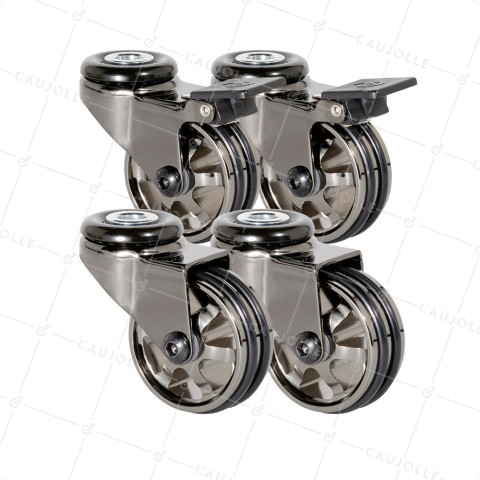 LOTE DE 4 Rotantes DISEÑO RETRO CON Orificio de fijación EN NEGRO BRILLANTE DIÁMETRO 50 MM • Caujolle
