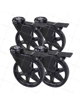 LOTE DE 4 Rotantes DE DISEÑO RETRO CON Orificio de fijación FRENADO EN ALUMINIO NEGRO DIÁMETRO 125 MM • Caujolle
