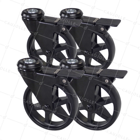 LOTE DE 4 Rotantes DE DISEÑO RETRO CON Orificio de fijación FRENADO EN ALUMINIO NEGRO DIÁMETRO 125 MM • Caujolle
