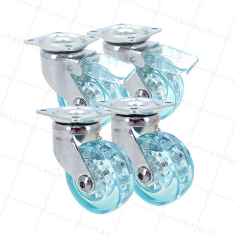 LOTE DE 4 Rotantes DISEÑO TRANSPARENTE AZUL DIÁMETRO 50 MM • Caujolle