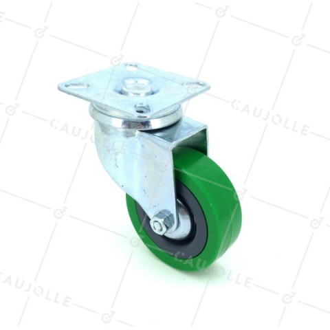 RUEDA PARA COLECTIVIDADES DE PVC FLEXIBLE DE COLOR VERDE CON UN DIÁMETRO DE 65 MM CARGA 35 KG- S140VERTE • Caujolle