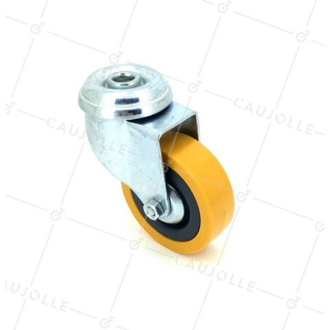 RUEDA PARA COLECTIVIDADES DE PVC FLEXIBLE AMARILLA CON UN DIÁMETRO DE 65 MM CARGA 35 KG CON FIJACIÓN DE 10 MM - S190JAUNE • Caujolle