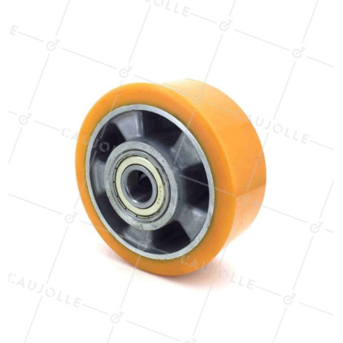 RUEDA INDUSTRIAL DE POLIURETANO, DIÁMETRO DE 125 MM, CAPACIDAD DE CARGA DE 450 KG Y EJE DE 20 MM CON BOLAS - S2013 125 • Caujolle
