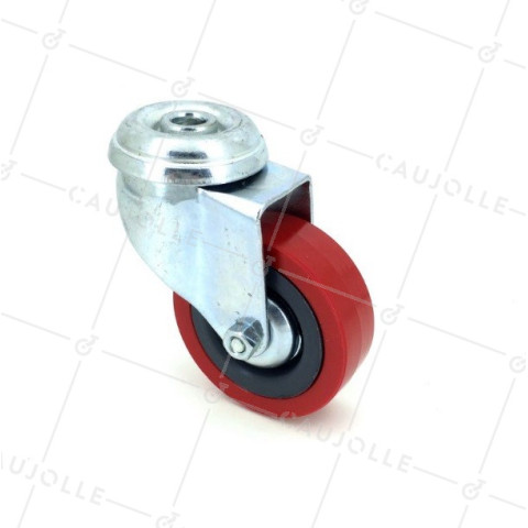 RUEDA PARA COLECTIVIDADES DE PVC FLEXIBLE ROJA CON UN DIÁMETRO DE 65 MM CARGA 35 KG CON FIJACIÓN DE 10 MM - S190ROUGE • Caujolle