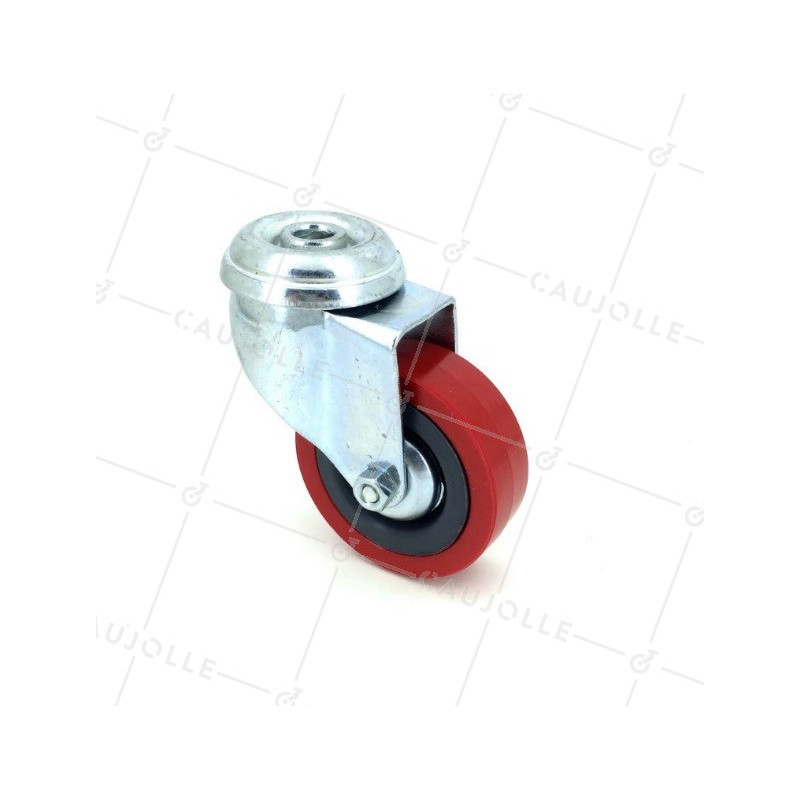 RUEDA PARA COLECTIVIDADES DE PVC FLEXIBLE ROJA CON UN DIÁMETRO DE 65 MM CARGA 35 KG CON FIJACIÓN DE 10 MM - S190ROUGE