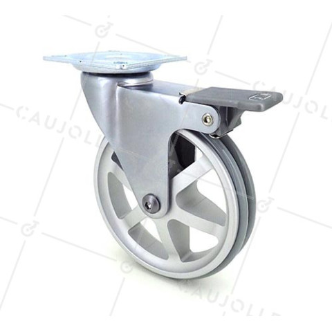 RUEDA DE DISEÑO DE ALUMINIO GRIS CON FRENO Y UN DIÁMETRO DE 100 MM CARGA 55 KG - ALUSTYL100PAF • Caujolle