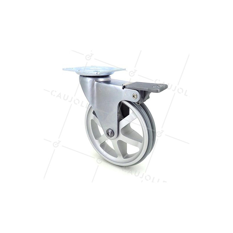 RUEDA DE DISEÑO DE ALUMINIO GRIS CON FRENO Y UN DIÁMETRO DE 100 MM CARGA 55 KG - ALUSTYL100PAF