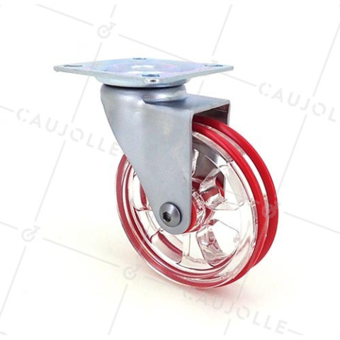 RUEDA DE DISEÑO TRANSPARENTE ROJA CON UN DIÁMETRO DE 75 MM CARGA 50 KG - CRYSTAL R75P • Caujolle
