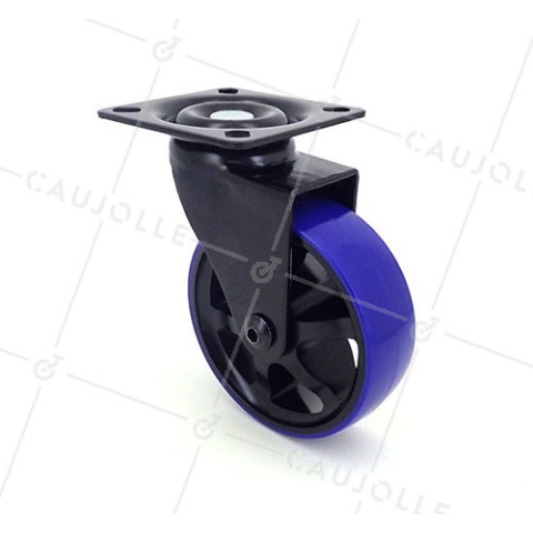 RUEDA DE DISEÑO DE ALUMINIO PULIDO NEGRO Y AZUL CON UN DIÁMETRO DE 75 MM CARGA 45 KG - BLACKBLUE75P • Caujolle