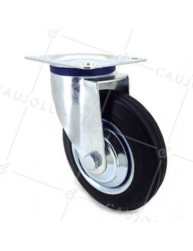RUEDA GIRATORIA DE MANUTENCIÓN DE CAUCHO NEGRO CON UN DIÁMETRO DE 160 MM CARGA 150 KG - S72C 160 • Caujolle