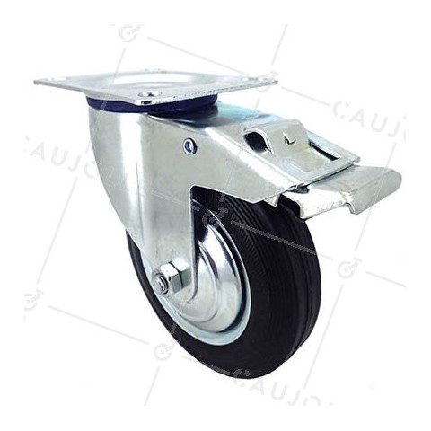 RUEDA GIRATORIA CON FRENO DE MANUTENCIÓN DE CAUCHO CON UN DIÁMETRO DE 160 MM CARGA 150 KG - S72C 160 • Caujolle