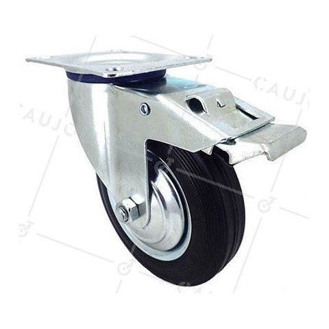 RUEDA GIRATORIA CON FRENO DE MANUTENCIÓN DE CAUCHO NEGRO CON UN DIÁMETRO DE 200 CARGA 180 KG - S72C 200AF • Caujolle