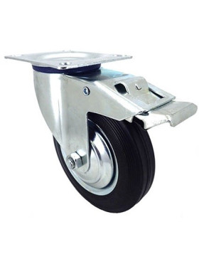 RUEDA GIRATORIA CON FRENO DE MANUTENCIÓN DE CAUCHO NEGRO CON UN DIÁMETRO DE 200 CARGA 180 KG - S72C 200AF