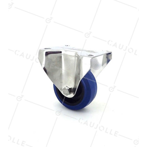 RUEDA DE ACERO INOXIDABLE Y DE CAUCHO ELÁSTICO, FIJA, DIÁMETRO DE 80 MM Y CARGA DE 130 KG. • Caujolle
