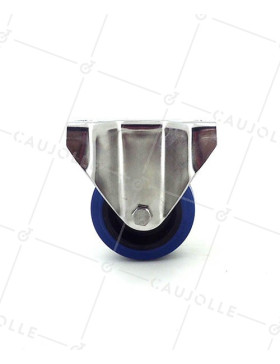 RUEDA DE ACERO INOXIDABLE Y DE CAUCHO ELÁSTICO, FIJA, DIÁMETRO DE 80 MM Y CARGA DE 130 KG.