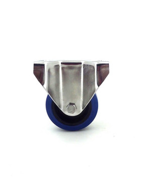 RUEDA DE ACERO INOXIDABLE Y DE CAUCHO ELÁSTICO, FIJA, DIÁMETRO DE 80 MM Y CARGA DE 130 KG.