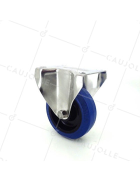 RUEDA DE ACERO INOXIDABLE Y CAUCHO ELÁSTICO, FIJA, DE 100 MM DE DIÁMETRO Y CARGA DE 150KG. • Caujolle