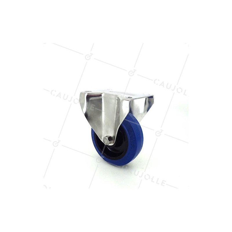 RUEDA DE ACERO INOXIDABLE Y CAUCHO ELÁSTICO, FIJA, DE 100 MM DE DIÁMETRO Y CARGA DE 150KG.