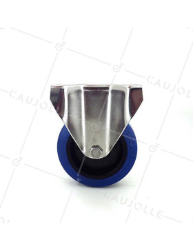 RUEDA DE ACERO INOXIDABLE Y CAUCHO ELÁSTICO, FIJA, DE 100 MM DE DIÁMETRO Y CARGA DE 150KG.