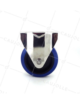RUEDA DE ACERO INOXIDABLE Y CAUCHO ELÁSTICO, FIJA, DE 125 MM DE DIÁMETRO Y CARGA DE 150KG.